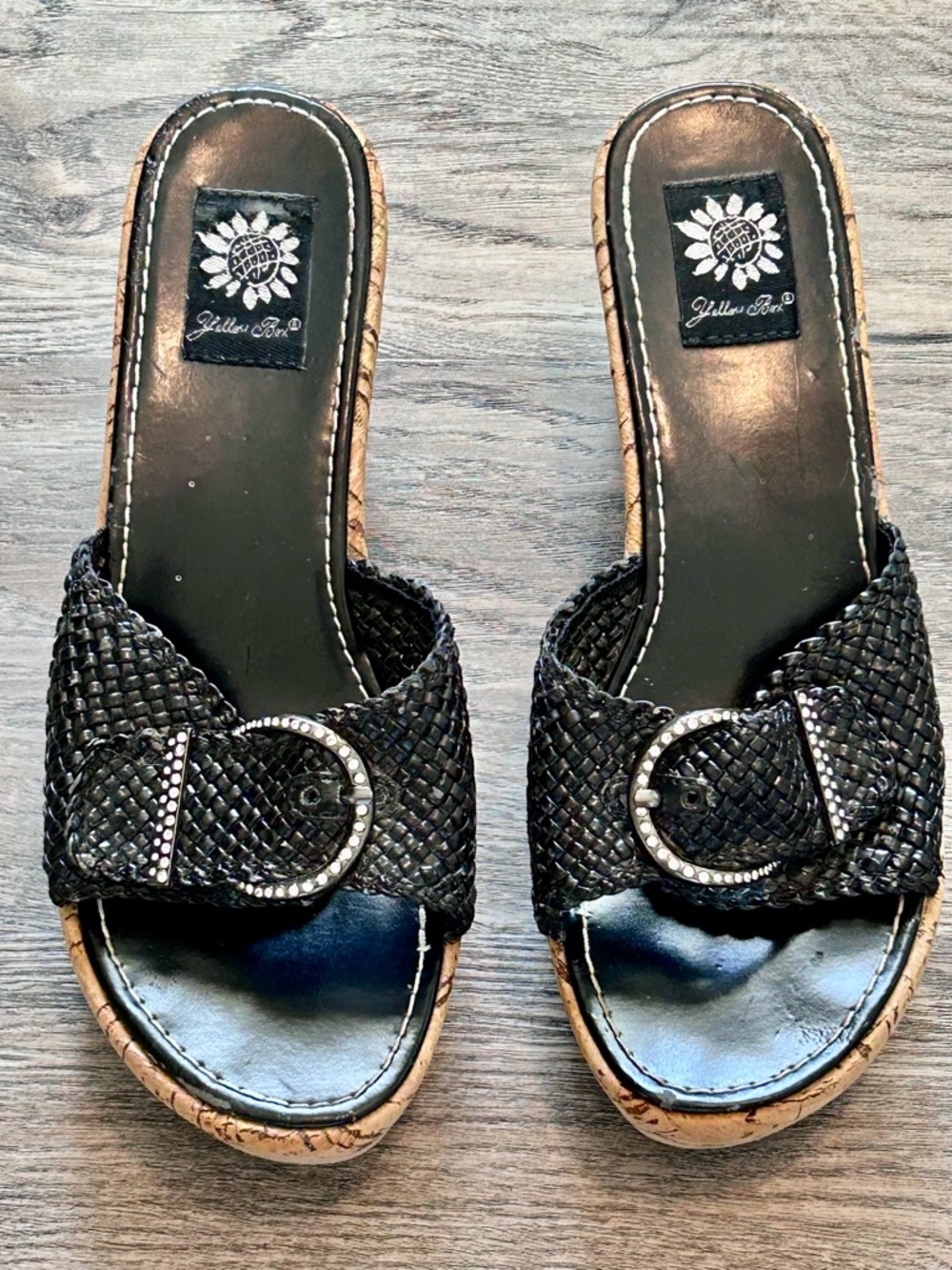 Yellow Box Women’s Black Woven Slide Sandals with Decorative Buckle Size 8.5